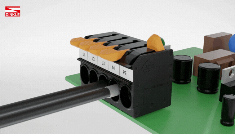 Figure 1: Dinkle P-LUP terminal blocks are easy to use, and they readily accept stranded wire, solid wire, or ferrules while providing robust connectivity and labor savings compared with using traditional screw terminals.